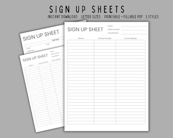 Printable Sign-Up Sheets: Minimalist Event Forms (PDF)