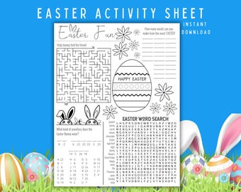 Easter Activity Sheet: Kids Learning Games (Digital Download) Placemat Printable, Easter Craft Coloring Page, Kids Game Preschool Classroom