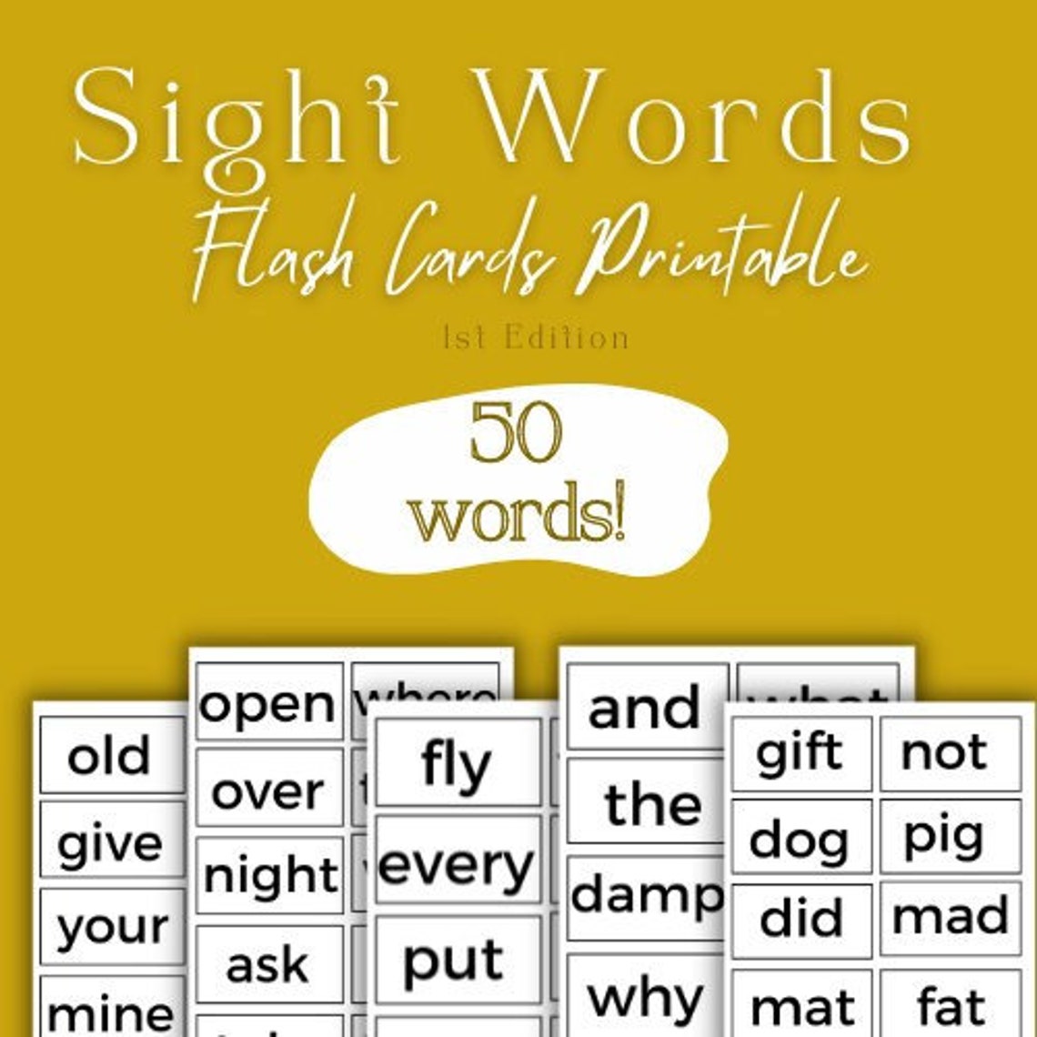1st Grade Sight Words Printable Flash Cards 50 Words 1st Etsy