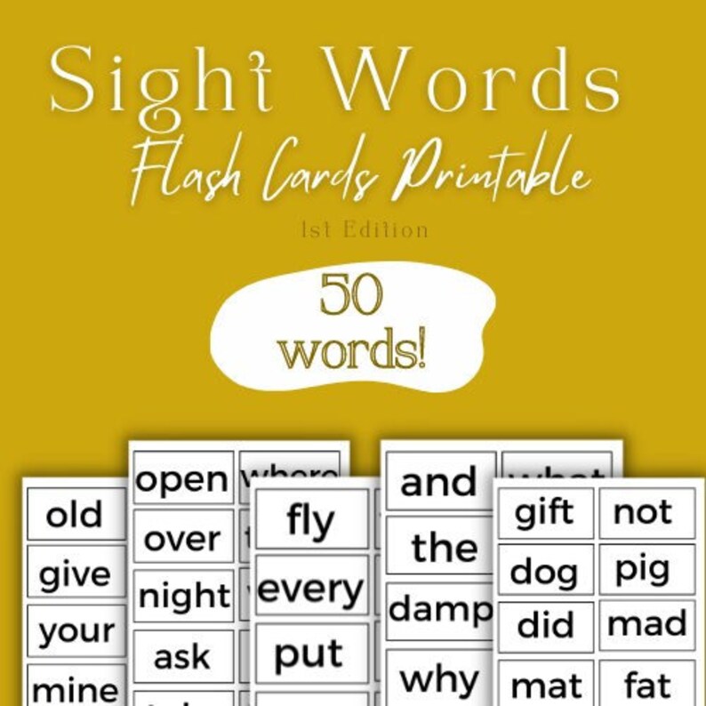 1st Grade Sight Words Printable Flash Cards 50 Words 1st - Etsy