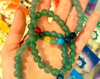 8mm Green Aventurine Braceleta with Chackra for Opportunities, Abundance, Luck, healing, balance chakras, heart Chakra