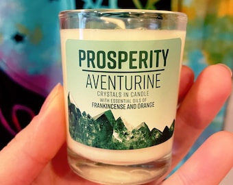Prosperity Aventurine Votive Candle with Crystals for Attracting Wealth, Luck, Success, Good Fortune, Attract Potive Energies