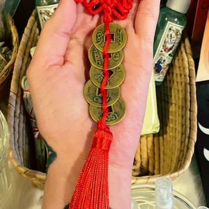 Feng Shui Prosperity 5 Coins Red Tassel Knot for Luck, happiness, protection. Attract positive energy & wards of negative influences