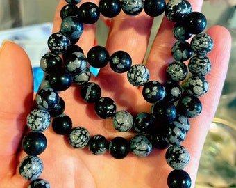 8mm Snowflake Obsidian for Balance, Focus, Manifestations, Brinfs light in times of Darkness, Purifies Negative Energy, Psychic Abilities