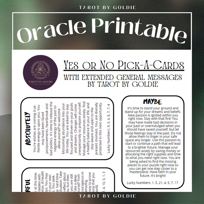 Yes or No Pickacard Oracle Printables Deck Etsy