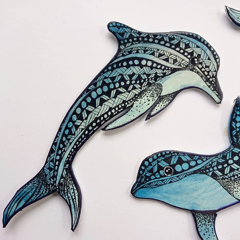 Hand Painted Dolphins Wall Hanging Made of Handrolled Clay Etsy