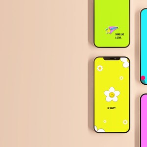 Neon Retro Phone WallPaper Set // Groovy Digital Wallpaper, iPhone Wallpaper, 70s Phone Wallpaper, Daisy Flower, We Need Peace, Don't Call