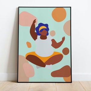 Black Woman Yoga Pose Digital Print - Thick Black Woman Digital Print - Home Decor - Abstract Wall Art