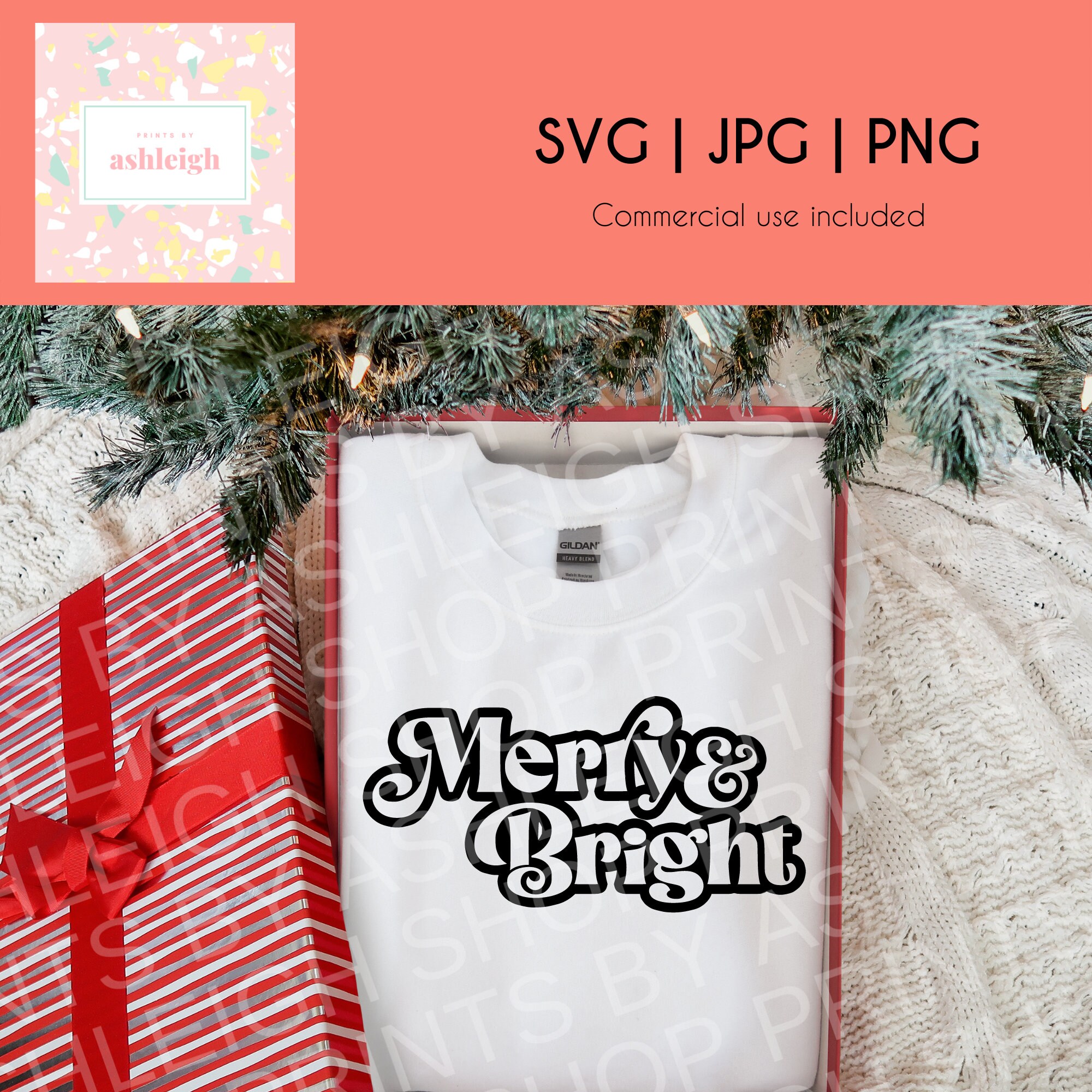 Merry and Bright SVG - PNG - JPG - Cut File - Christmas Design File ...