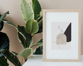 Woman Abstract Line Art Digital Print - Minimal Line Art Downloadable - Woman Figure - Neutral Colours