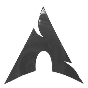 May include: A black, stylized letter 'A' logo with sharp, angular edges and a distinctive cutout. The design has a modern, minimalist aesthetic, set against a plain white background.