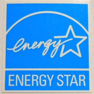 May include: A blue and white Energy Star logo with a white star and the text "Energy Star" in white.