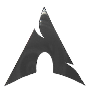 May include: A black, stylized letter 'A' logo with sharp, angular edges and a distinctive cutout. The design has a modern, minimalist aesthetic, suitable for branding or graphic design applications.