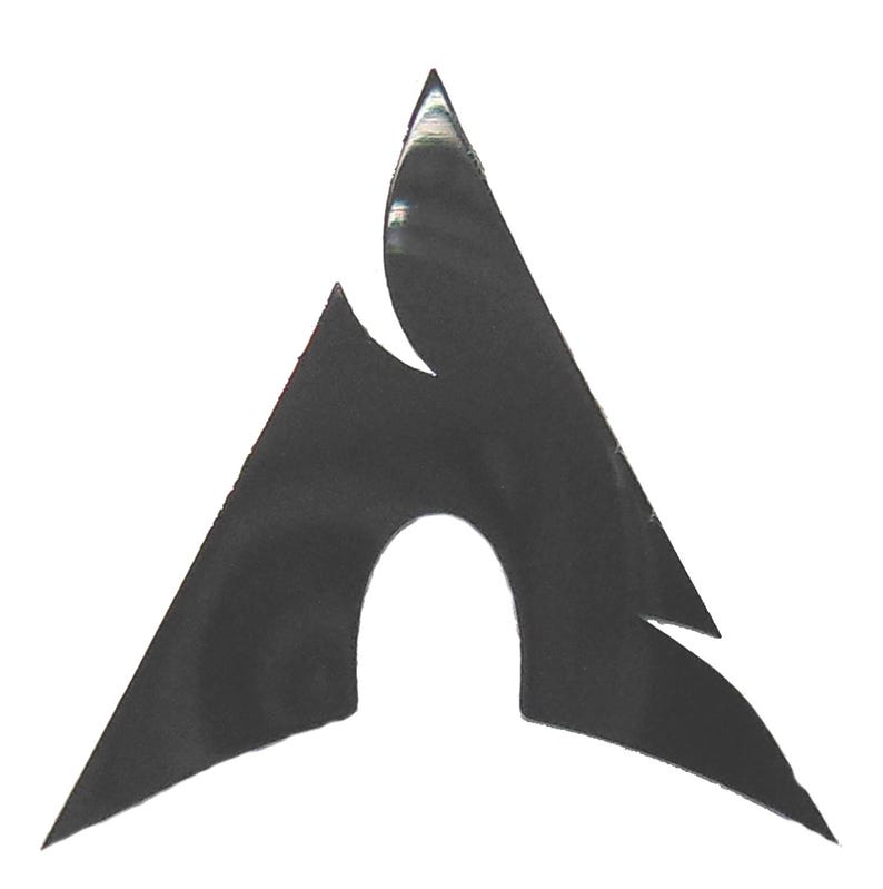 May include: A black, stylized letter 'A' logo with sharp, angular edges and a distinctive cutout. The design has a modern, minimalist aesthetic, suitable for branding or graphic design applications.