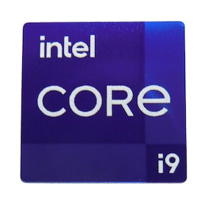 May include: A purple sticker with white text that reads "intel CORE i9".
