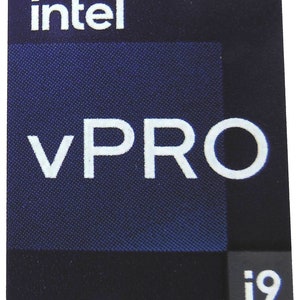 May include: A dark blue sticker with white text that reads "intel vPRO i9".