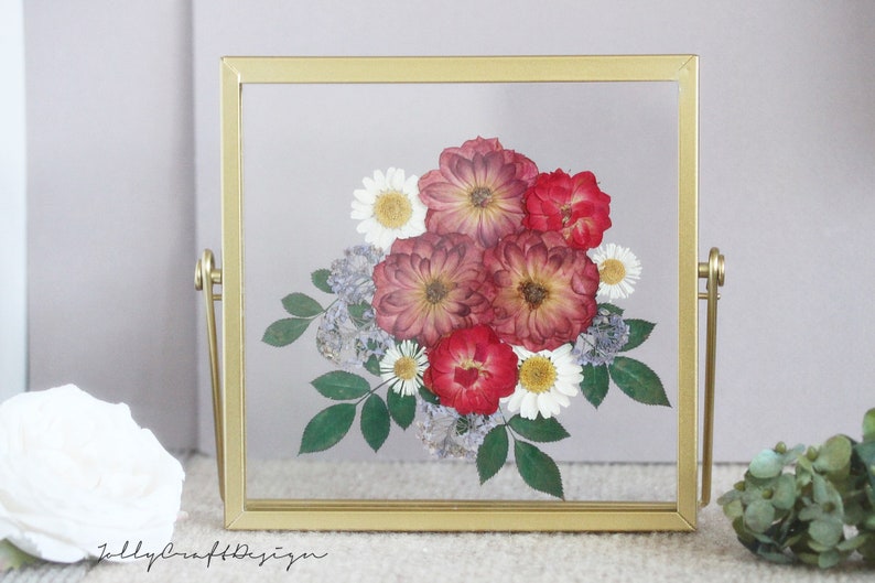 RED Pressed Flower Frame Art Frame Hand Pressed Flower Botanical Floral ...