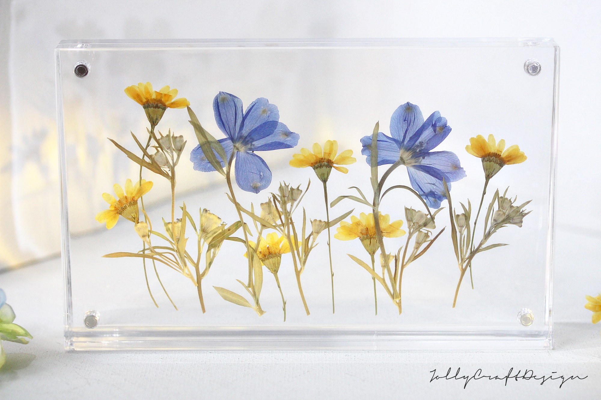 Mixed Pressed Flowers Acrylic Standing Frame, Pressed Flower