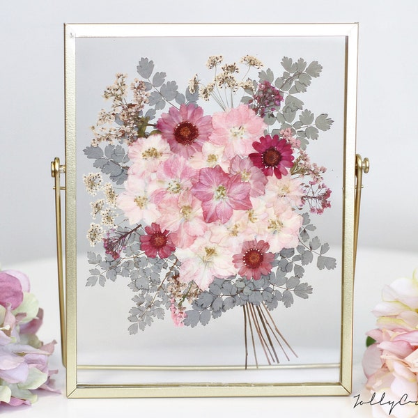 Pink flowers bouquet Pressed flower Herbarium frame, Pressed flower botanical floating Frame, house warming gift, birthday gift, wall decor