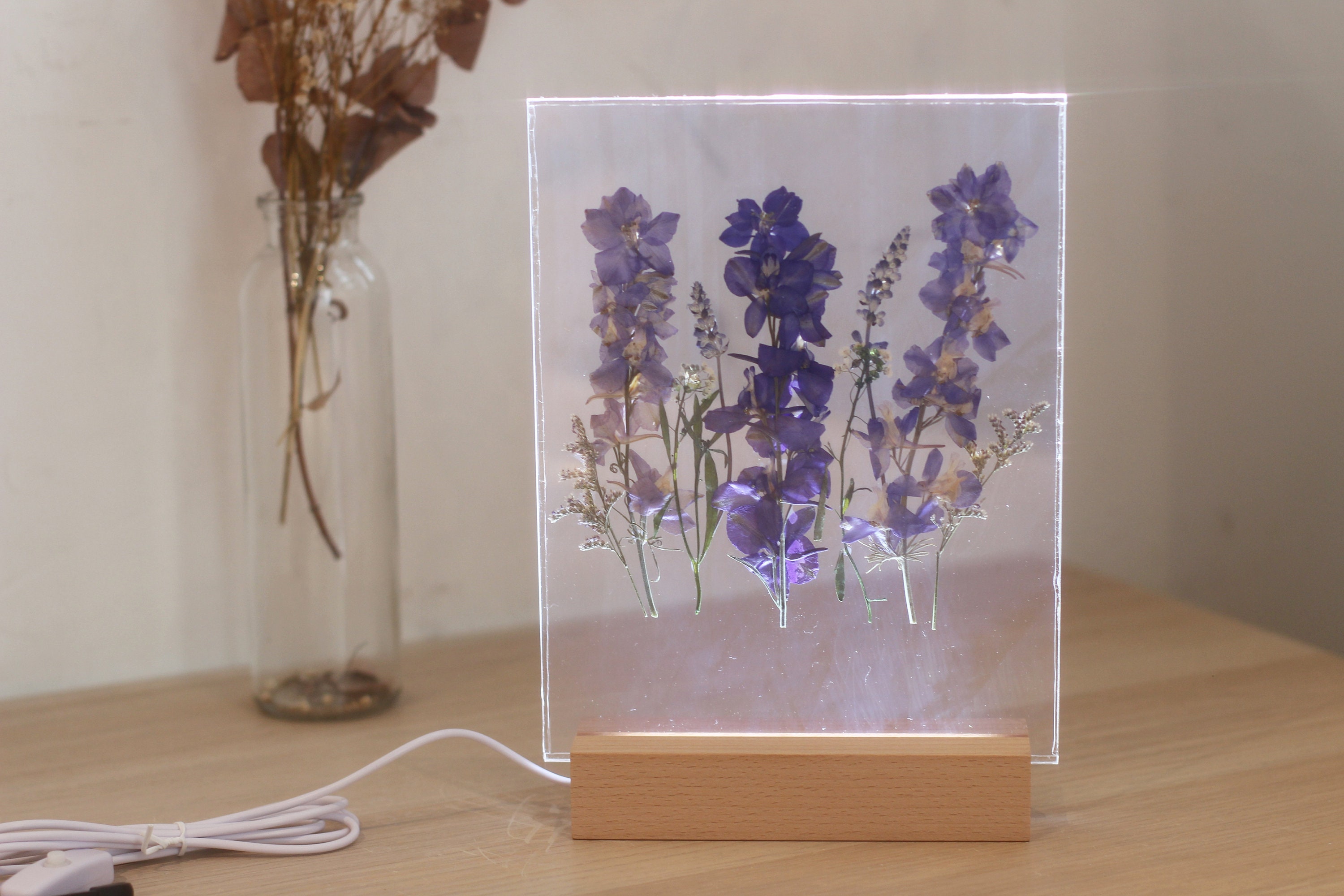 Pressed flower LED lamp Pressed Dried Flower led lamp Wooden Etsy