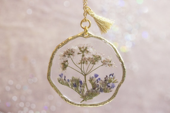 Real Dried Natural Flower UV resin Necklace resin Jewelry Flower Necklace Necklaces for her Bridesmaid Jewelry
