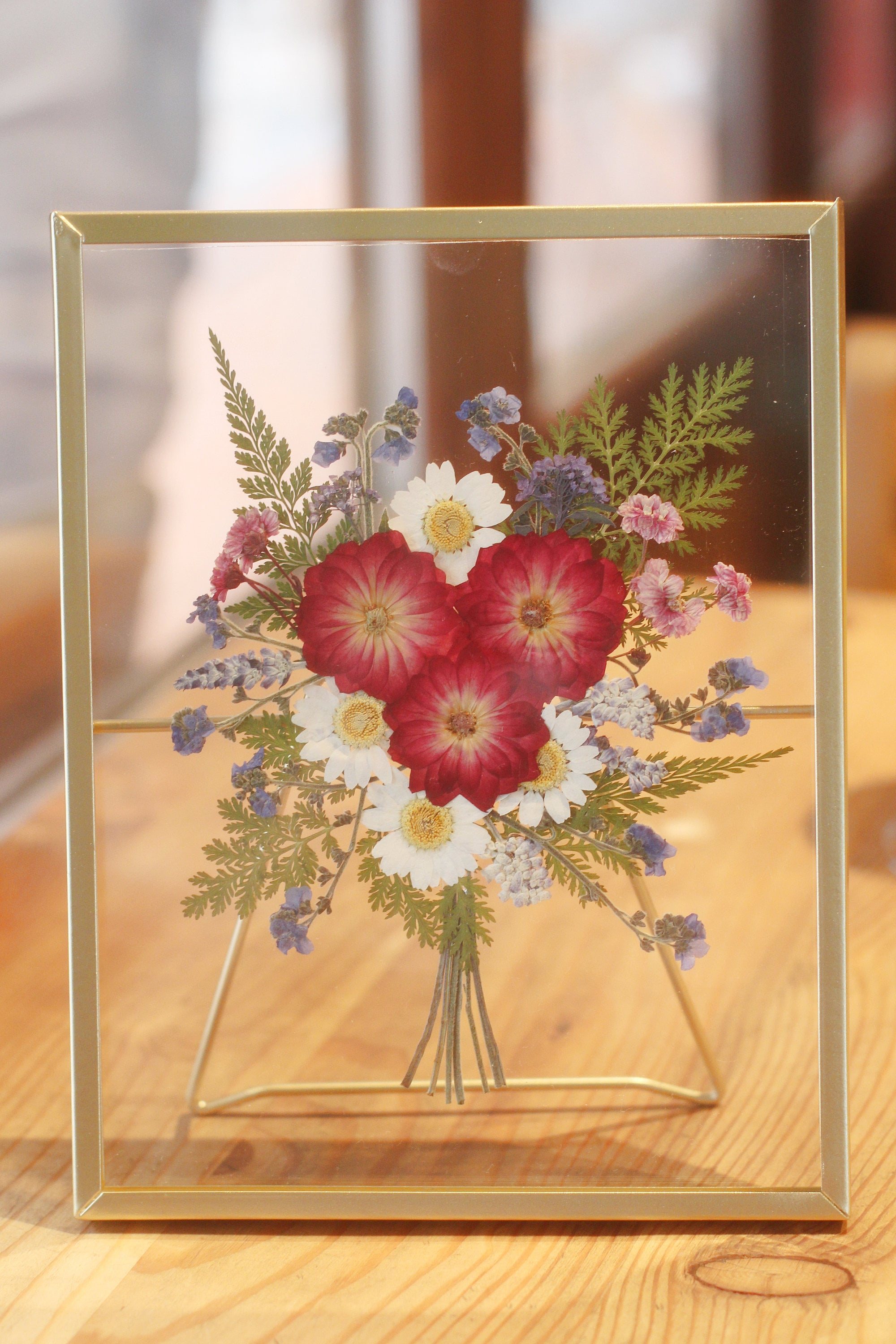 Fairycore decor Sunflower pressed flower art frame.Floating frame