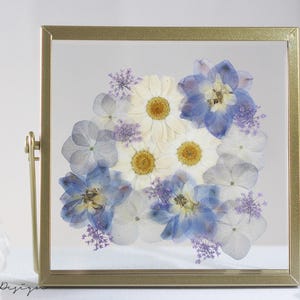 Blue Pressed flower Floral art Herbarium frame, Floating frame, flower picture, Herbarium frame, floral gift, Mother's day birthday gift