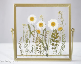 White flowers & Herbs Pressed flower frame, Herbarium Frame, Flower floating frame, Birthday gift, Home decor, gift for her