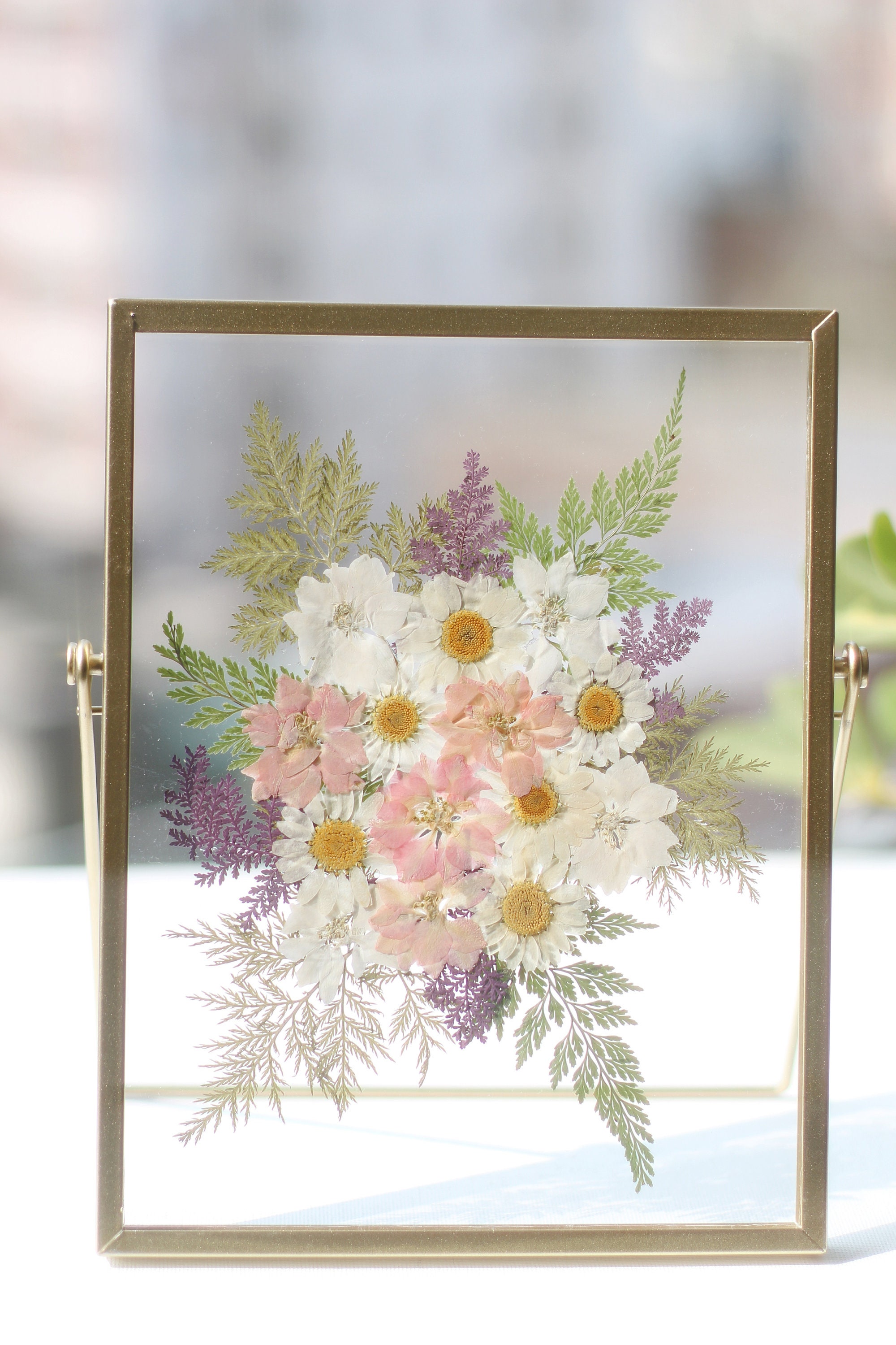 White & Pink Delphinium Pressed flower frame Pressed flower | Etsy
