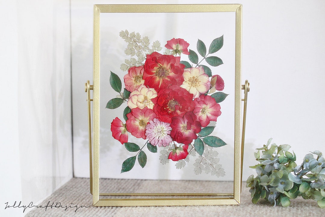 Pressed Roses In Frame Pressed Flowers Frame RED Flowers Art Frame Pressed Flowers Botanical ...