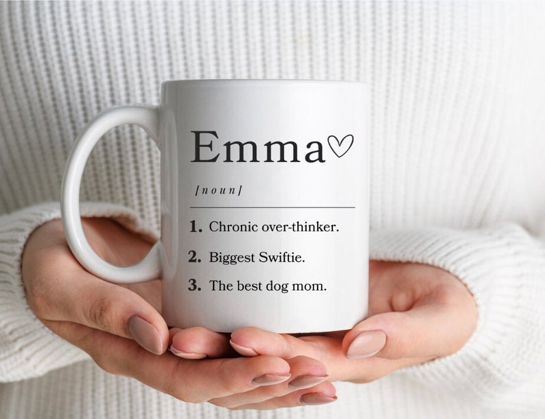 White mug with name definition