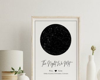 Carte des étoiles personnalisée par date| Art mural poster ciel nocturne de haute qualité | Parfait pour un cadeau de vacances, un cadeau pour elle et lui, un cadeau pour les couples