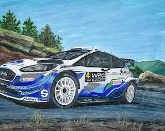 Ford Fiesta WRC-bil, akrylmålning, digital nedladdning, Rallytryck, Utskrivbar väggkonst, Rallybilstryck, Rallydekor, Rallykonst, Nedladdning