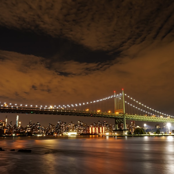 Robert F. Kennedy Bridge NY, Bridge, NYC art, Night photo, Printable Wall Art, New York Decor, city Photography, New York Photo, Download
