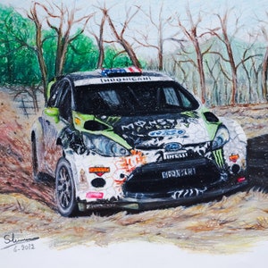 Ken Block Ford Fiesta Monster, Pastel art work, painting, drawing rally car