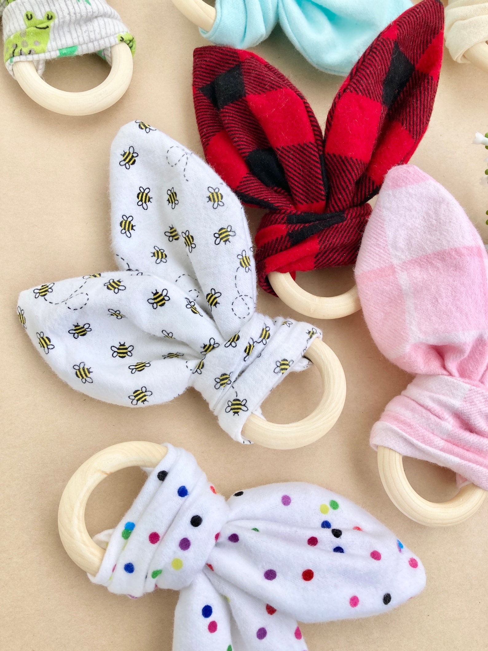 Crinkle Bunny Ear Baby Teether Fabric Teething Toy 100 Cotton Etsy