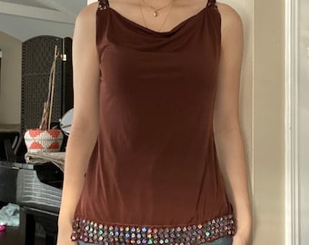 Vintage 1990s Brown Cowl Neck Tank por Agaci Too