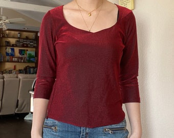 Vintage 1990er Rot Glitzer Halbarm Top von Forever 21