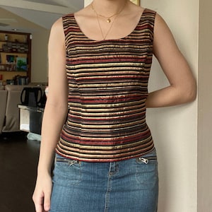 Vintage Y2K Stripped Shimmery Sleeveless Top by Xscape
