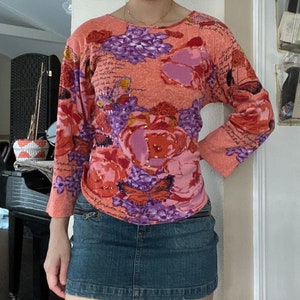 Y2K Pink Floral Butterfly Print 3/4 Sleeve Top by Jane Ashley