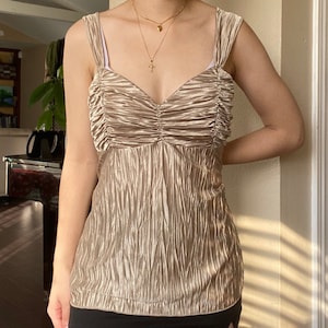 Vintage 1990s Pleated Gold Sleeveless Top by IZ Byer California