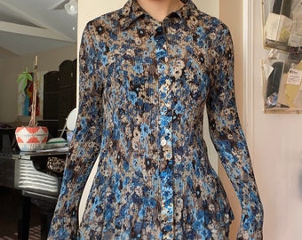 Y2K Geripptes Florales Langarm Top