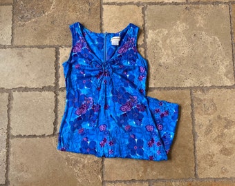 Mini vestido vintage de estampado floral azul y púrpura de los 90 de Expressions