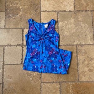 Vintage 90s Blue & Purple Floral Print Mini Dress by Expressions