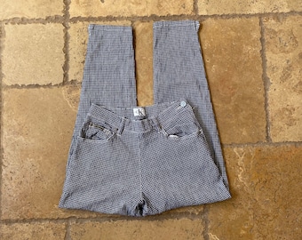 Vintage 90s Navy Blue Gingham Tapered Pants by Calvin Klein 26/27/28W