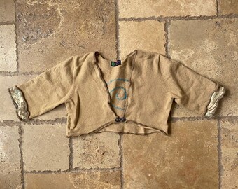 Vintage 90s Tan Knit Shrug by Cosmic Garden Designs