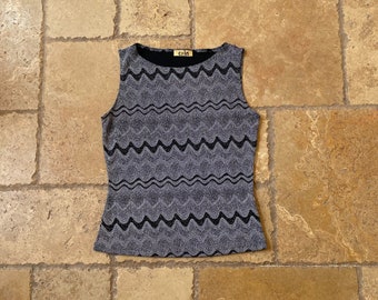 Y2K Silver & Black Geometric Print Sleeveless Top by Coin