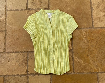 Y2K Light Green Polka Dot Short Sleeve Button Up Top by East 5th