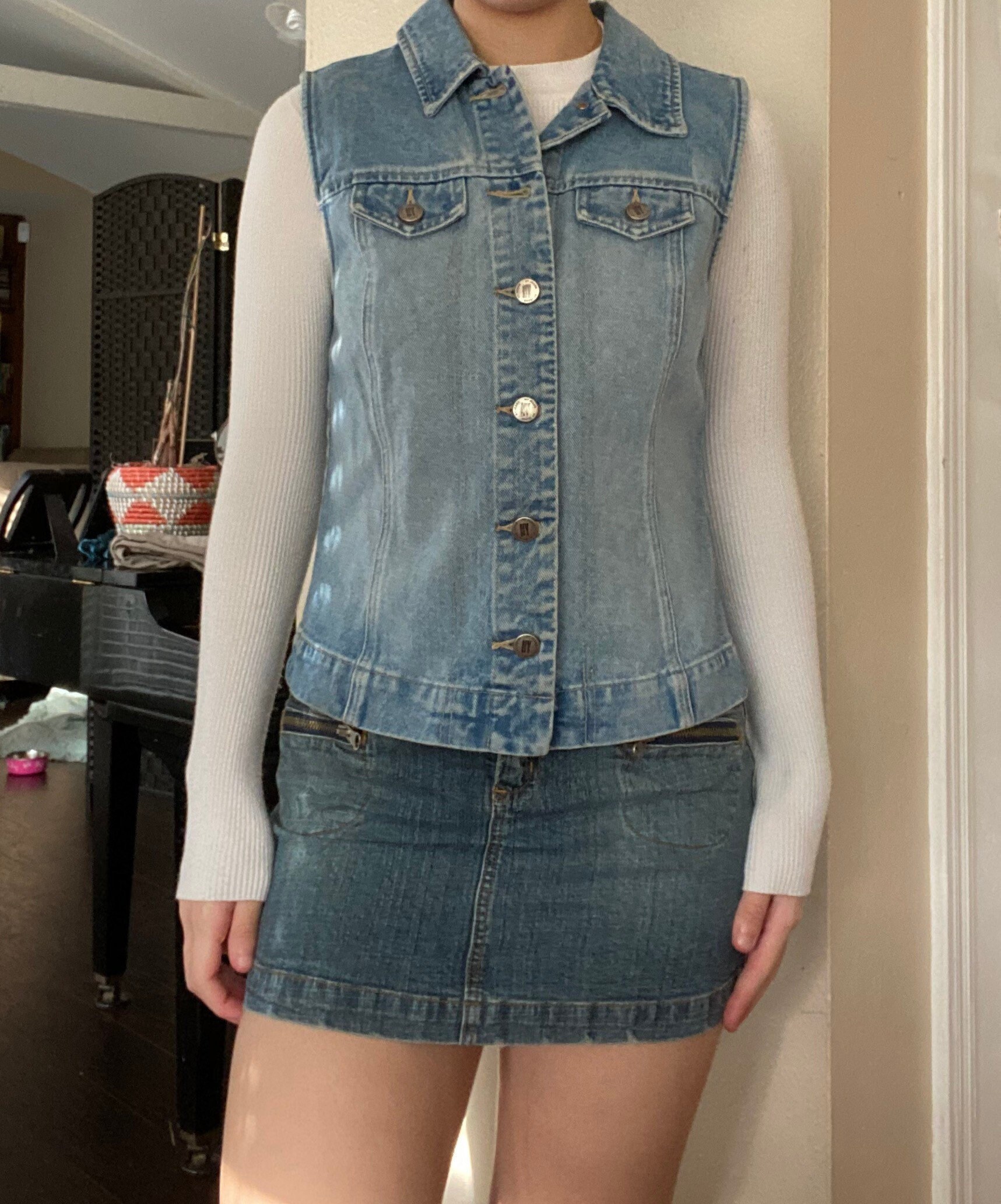 トップス 90s NYJEANS denim vest Vintage 90s NY Jeans Denim Vest Womens S Medium Wash Grunge