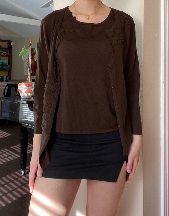 1990s Brown Merino Wool 2 Piece 